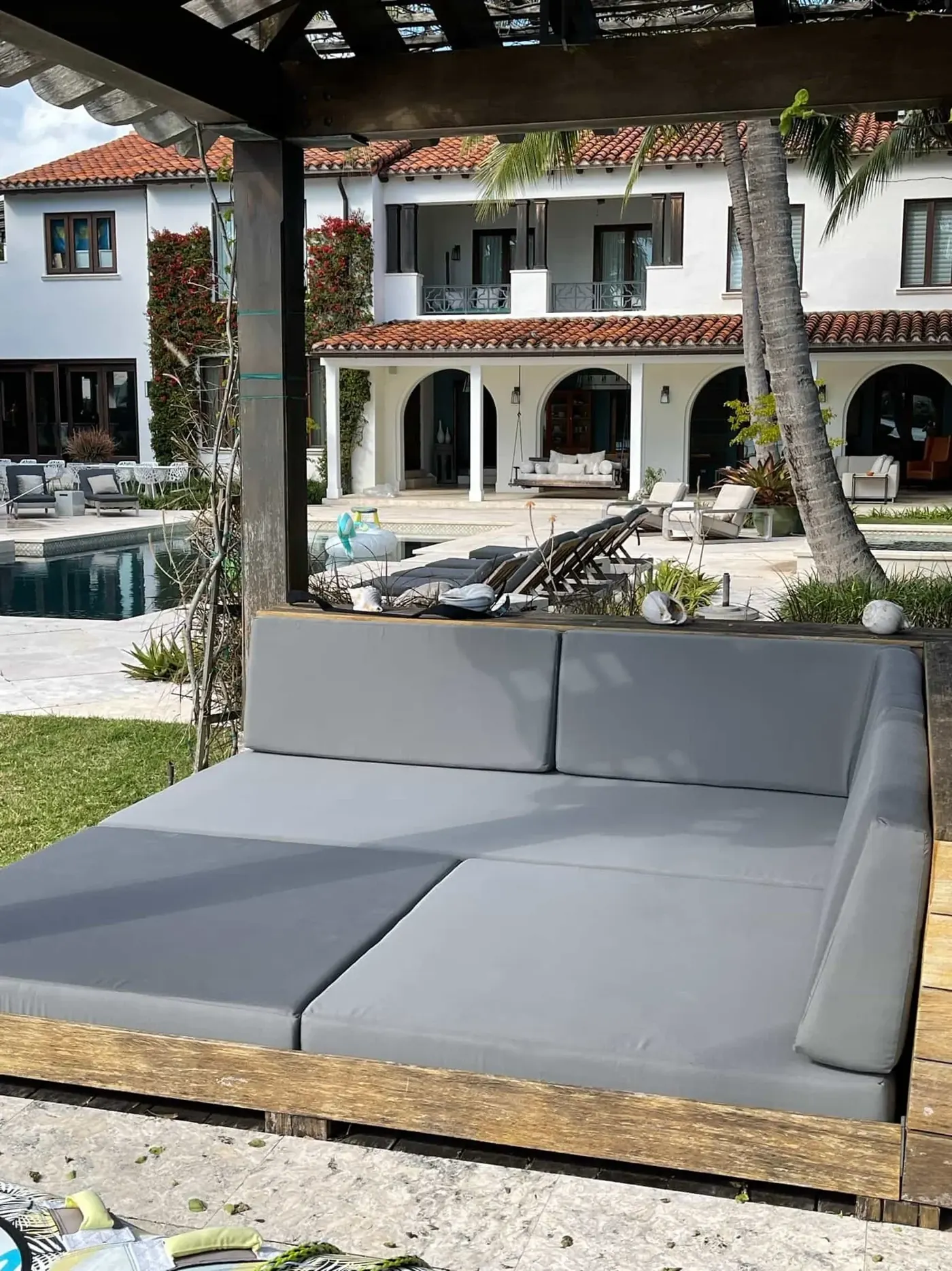 Poolside daybed with custom outdoor cushions