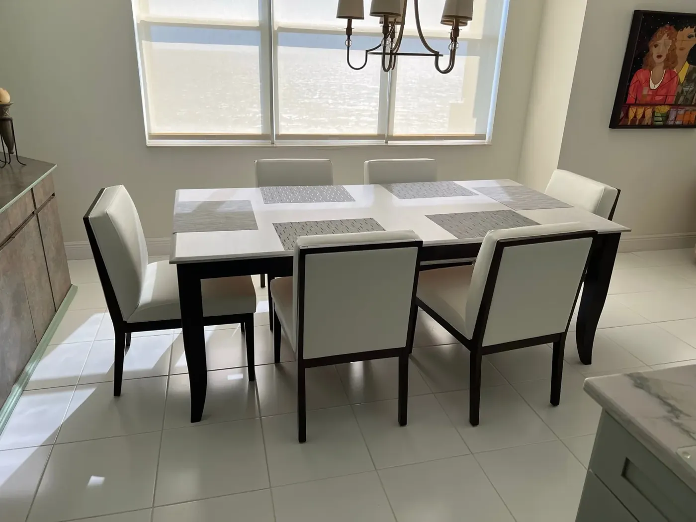 Refinished dining set with upholstered chairs