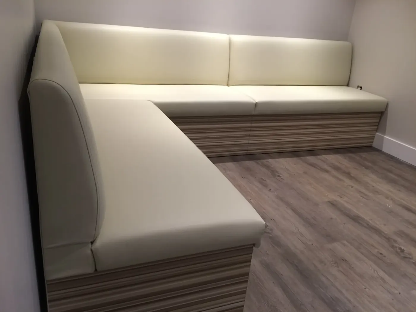 L-shaped upholstered banquette